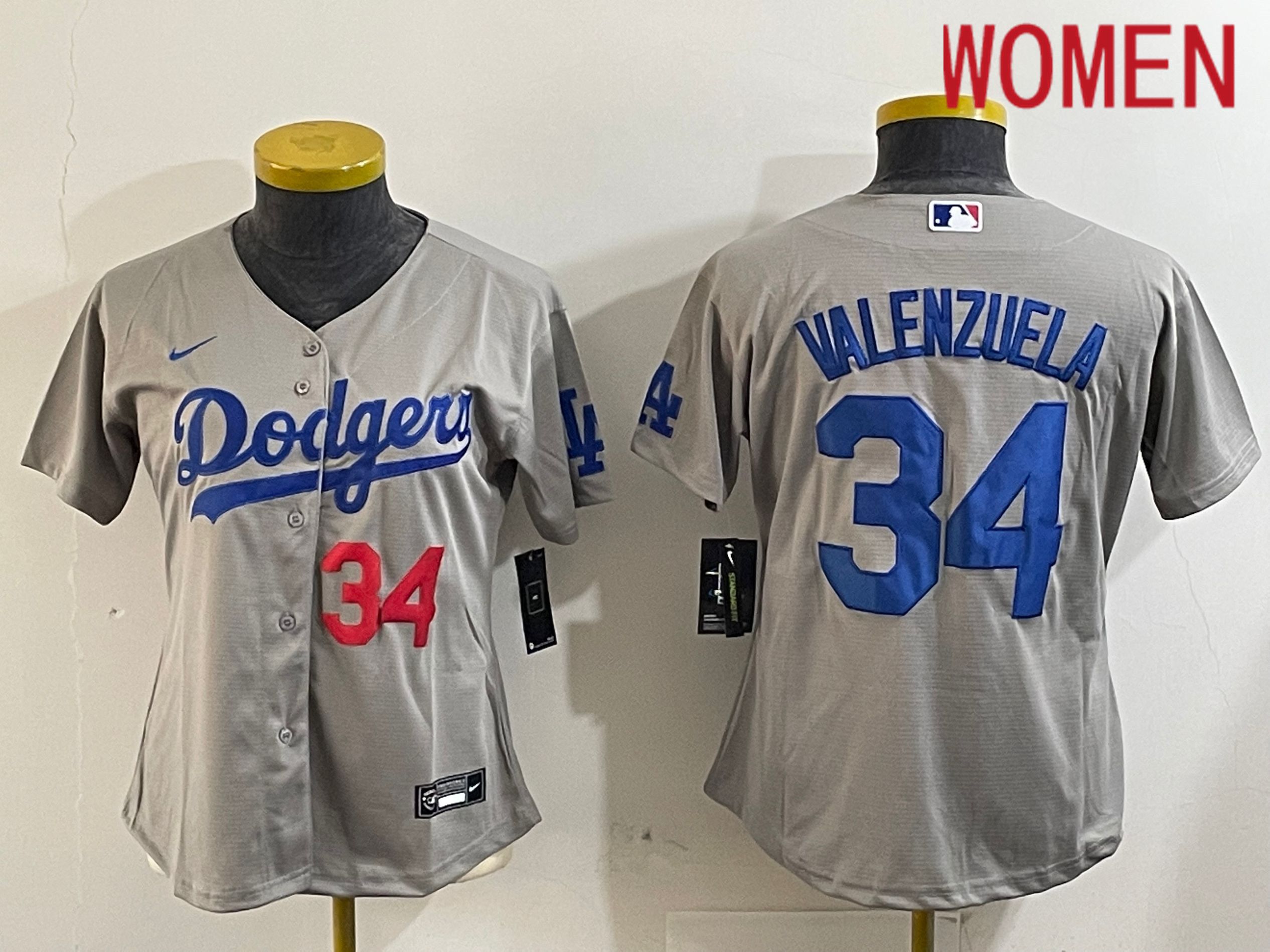 Women Los Angeles Dodgers #34 Valenzuela Grey Game 2024 Nike MLB Jersey style 12162->youth mlb jersey->Youth Jersey